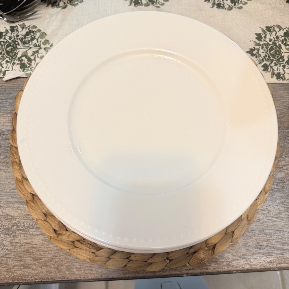 Set of 4 Our Table Sawyer Bone China Dinner Plates 11" White Beaded Rim Modern